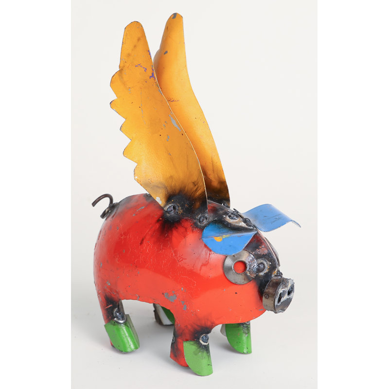 MyAmigosImports Mini Recycled Metal Flying Pig Figurine & Reviews Wayfair